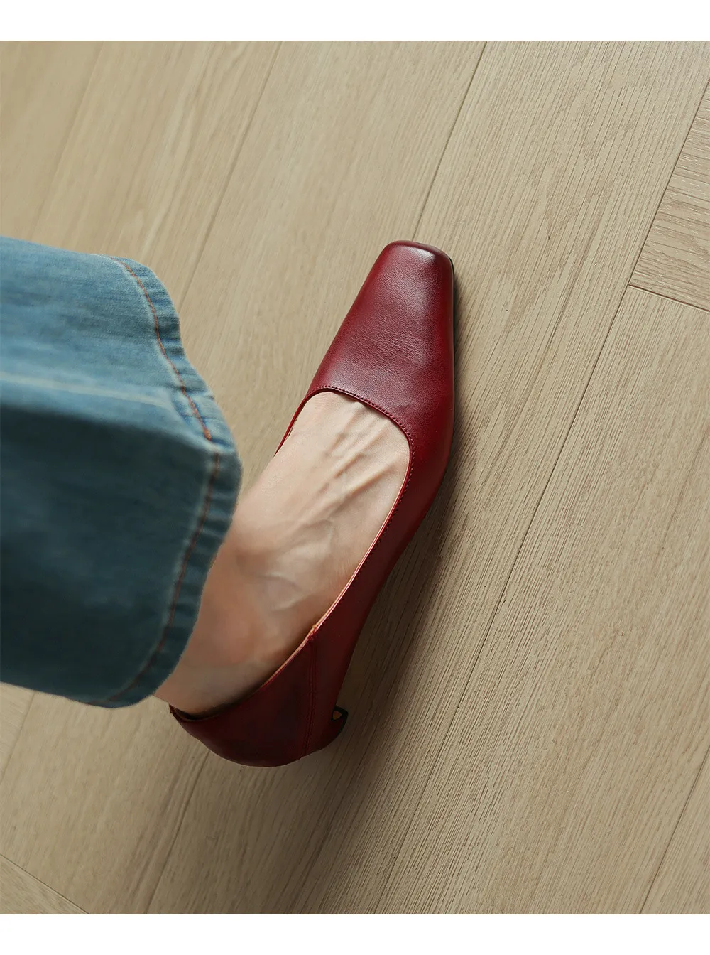 Autumn low-cut square-toe chunky heel high-heeled cowhide fashion shoes for women