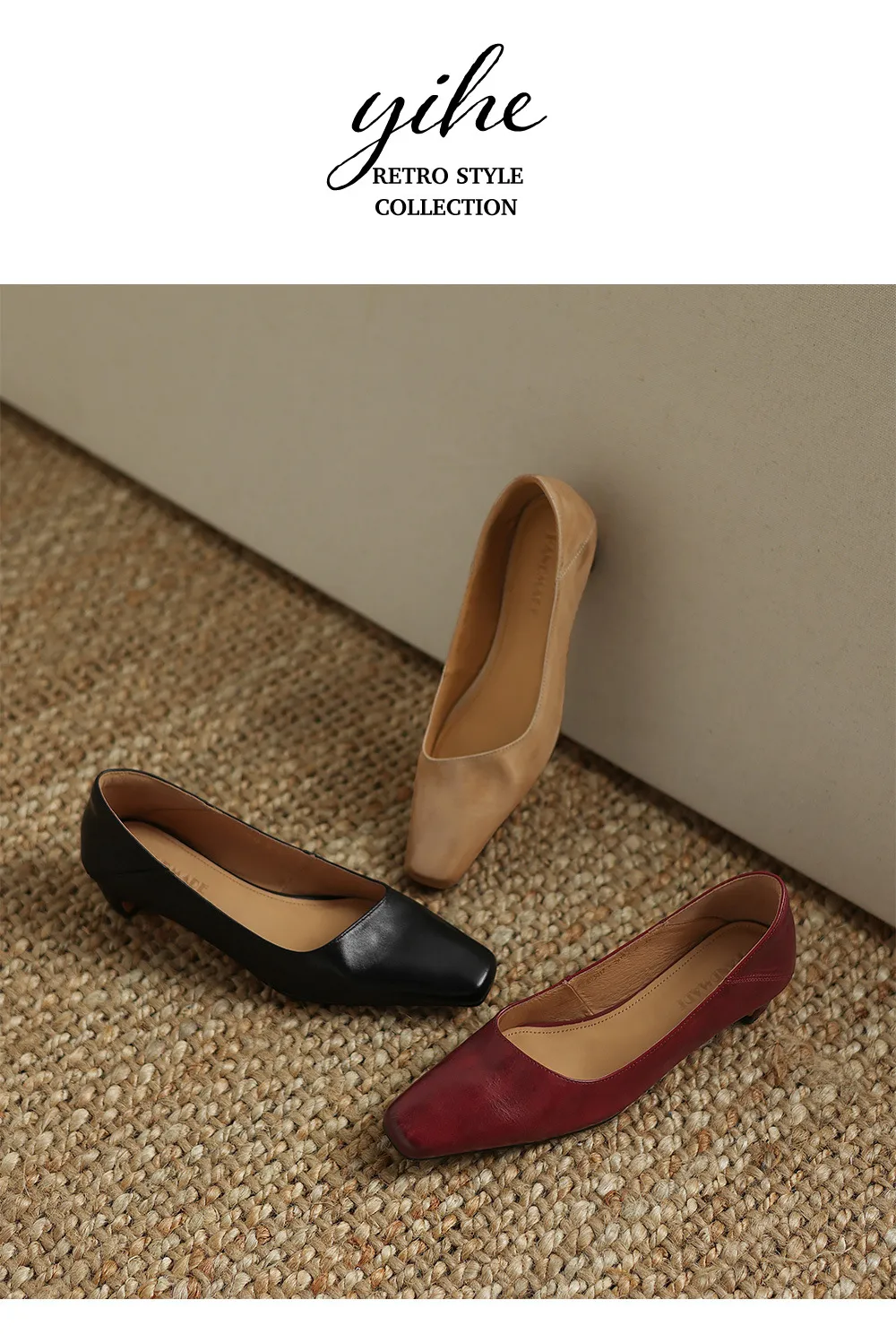 Autumn low-cut square-toe chunky heel high-heeled cowhide fashion shoes for women