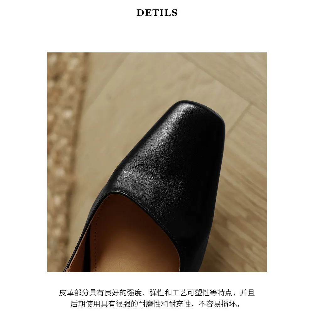 Autumn low-cut square-toe chunky heel high-heeled cowhide fashion shoes for women