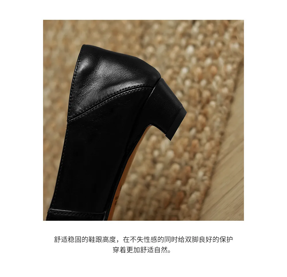Autumn low-cut square-toe chunky heel high-heeled cowhide fashion shoes for women