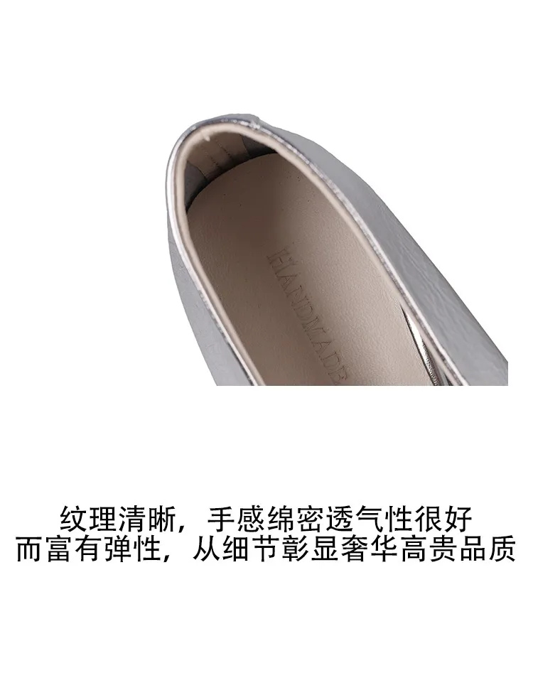 Autumn square-toe low-cut slip-on fashion shoes with chunky heels and cowhide leather.