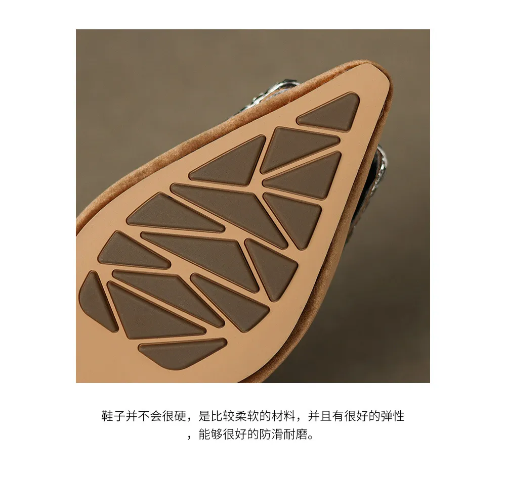 Autumn flat pointed toe low-cut single shoes with rhinestone square buckle suede slip-on shoes