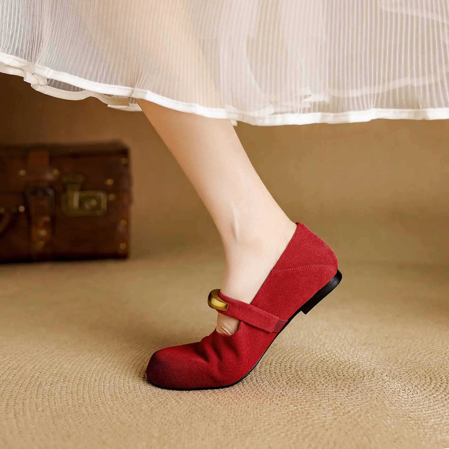 Autumn round-toe flat shoes, comfortable cowhide, two-way slip-on shoes for women
