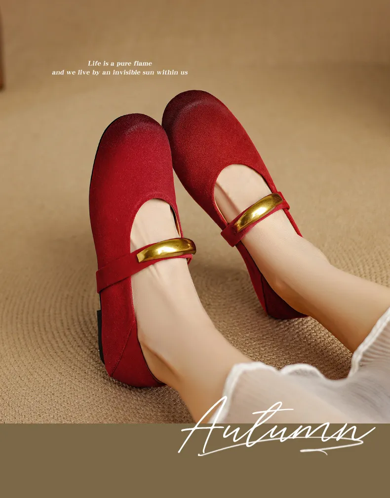 Autumn round-toe flat shoes, comfortable cowhide, two-way slip-on shoes for women