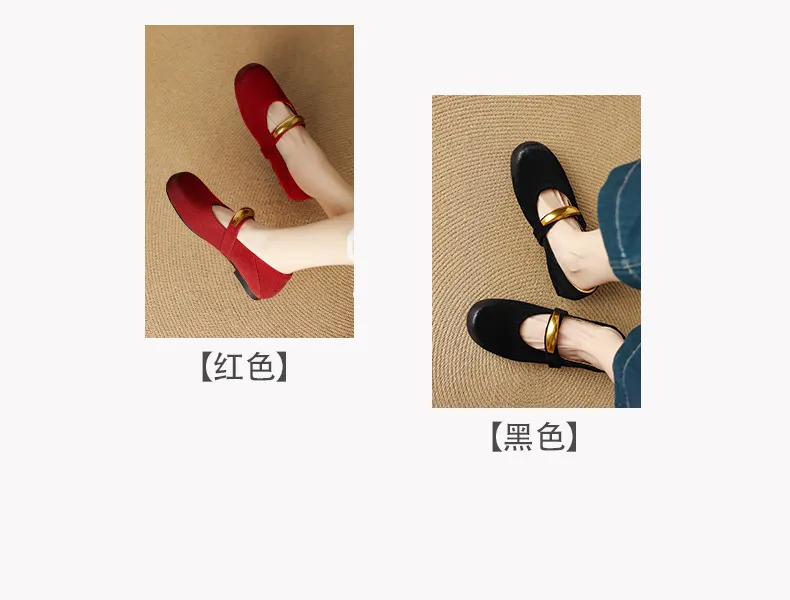 Autumn round-toe flat shoes, comfortable cowhide, two-way slip-on shoes for women
