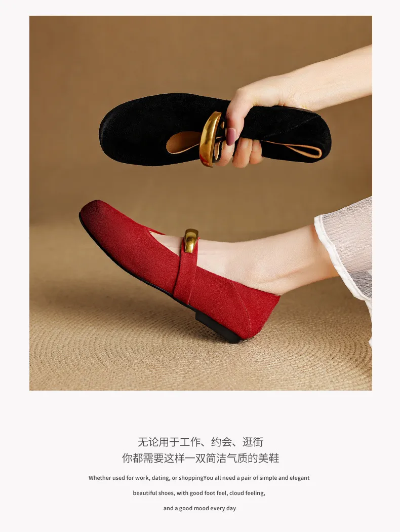 Autumn round-toe flat shoes, comfortable cowhide, two-way slip-on shoes for women