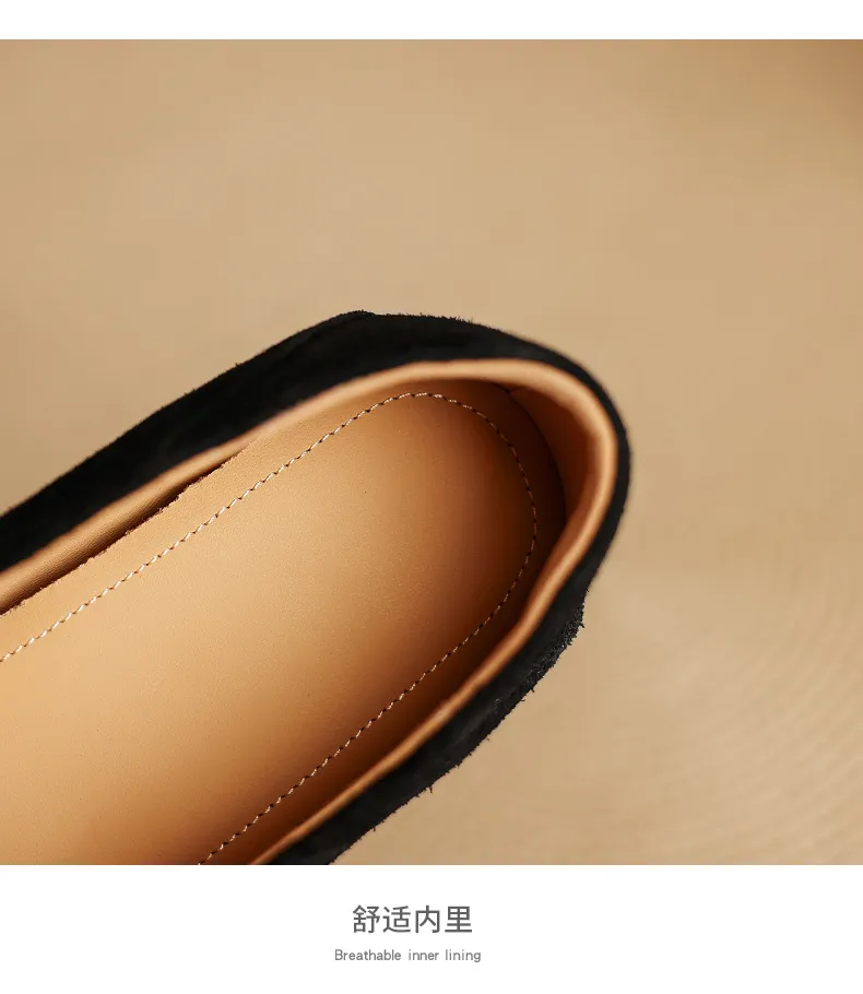 Autumn round-toe flat shoes, comfortable cowhide, two-way slip-on shoes for women