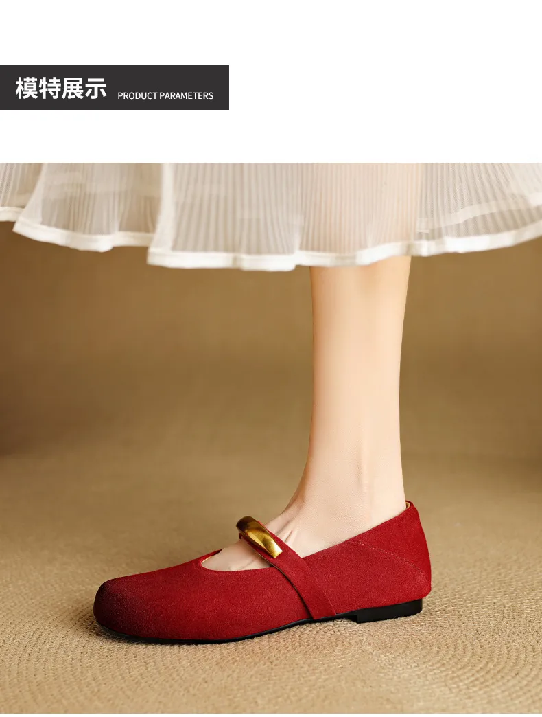 Autumn round-toe flat shoes, comfortable cowhide, two-way slip-on shoes for women