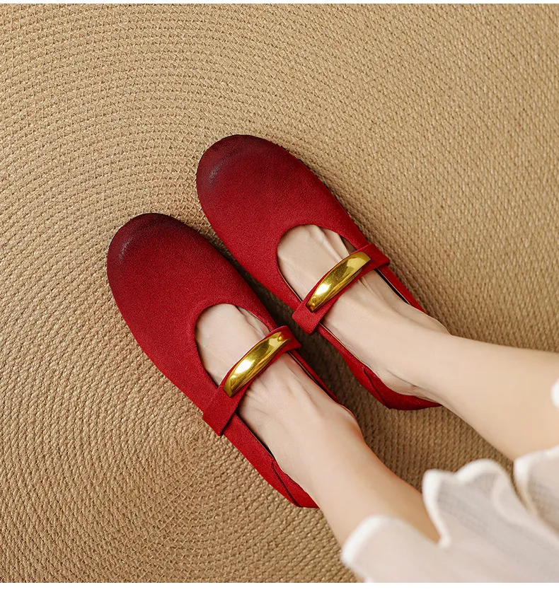 Autumn round-toe flat shoes, comfortable cowhide, two-way slip-on shoes for women