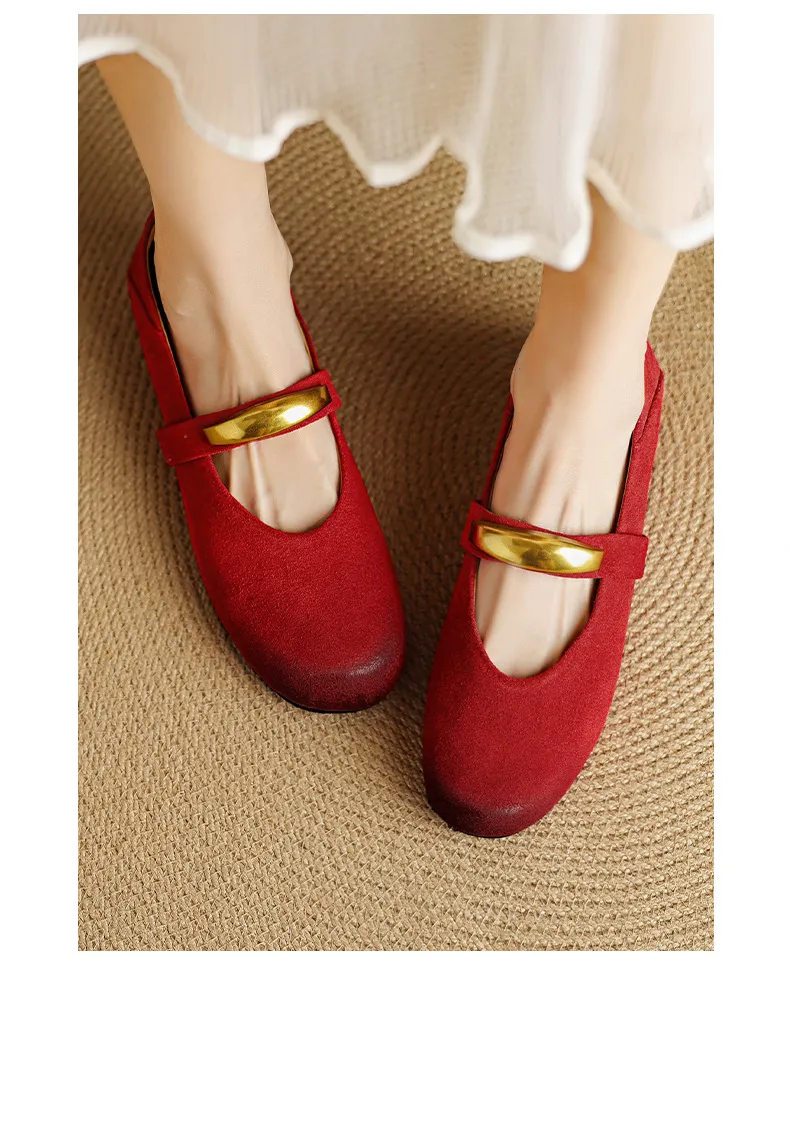 Autumn round-toe flat shoes, comfortable cowhide, two-way slip-on shoes for women