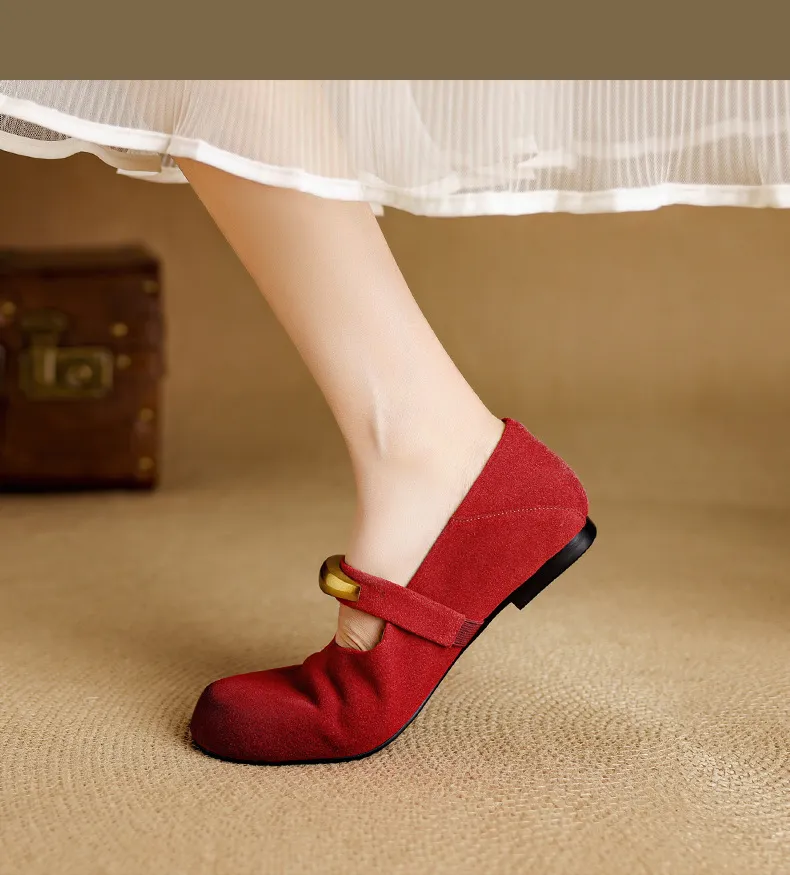 Autumn round-toe flat shoes, comfortable cowhide, two-way slip-on shoes for women