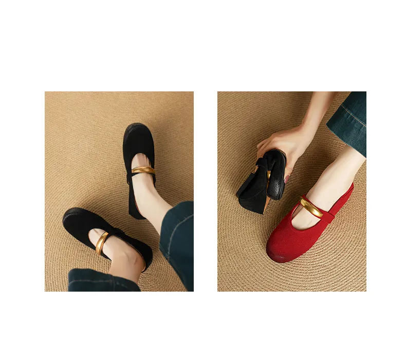 Autumn round-toe flat shoes, comfortable cowhide, two-way slip-on shoes for women