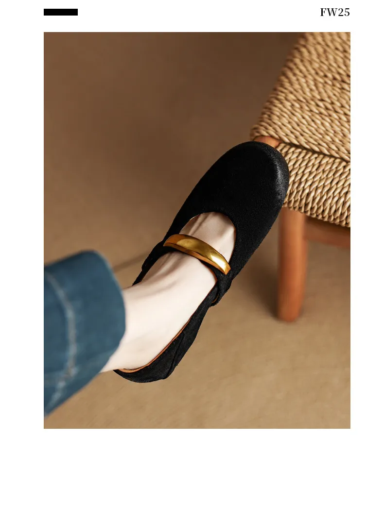 Autumn round-toe flat shoes, comfortable cowhide, two-way slip-on shoes for women