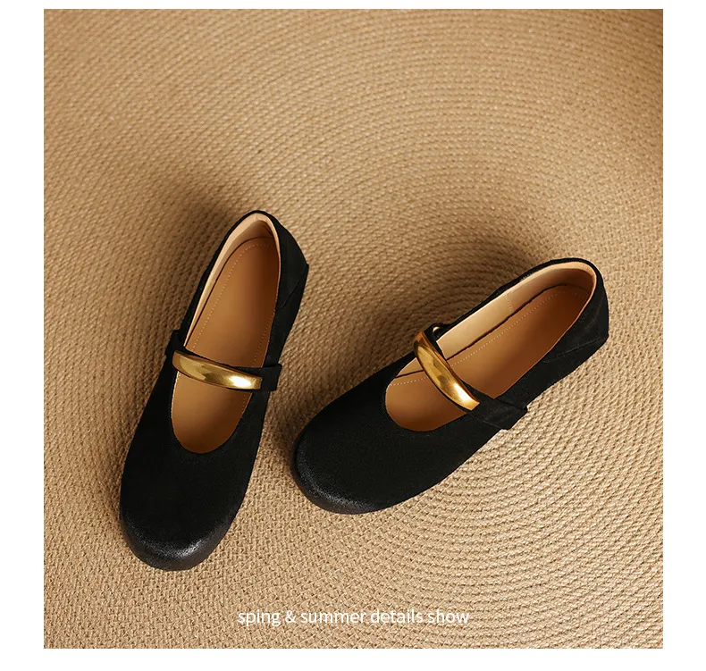 Autumn round-toe flat shoes, comfortable cowhide, two-way slip-on shoes for women