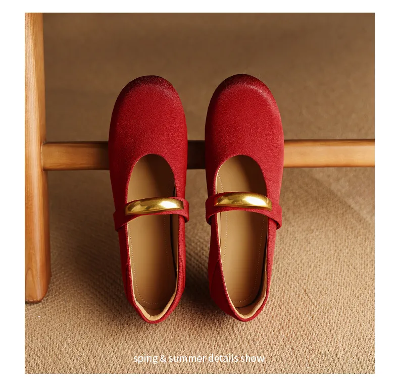 Autumn round-toe flat shoes, comfortable cowhide, two-way slip-on shoes for women