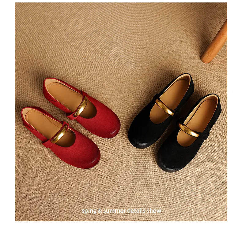 Autumn round-toe flat shoes, comfortable cowhide, two-way slip-on shoes for women