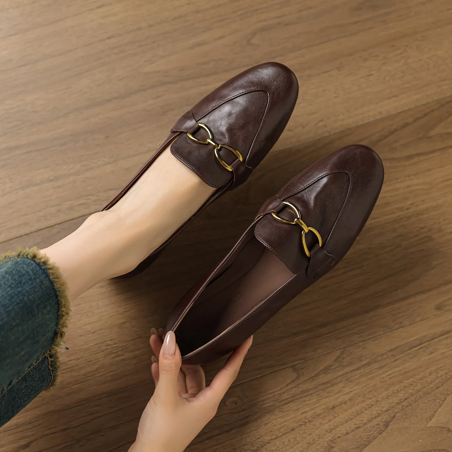 Autumn round-toe slip-on cowhide fashion comfortable women's shoes