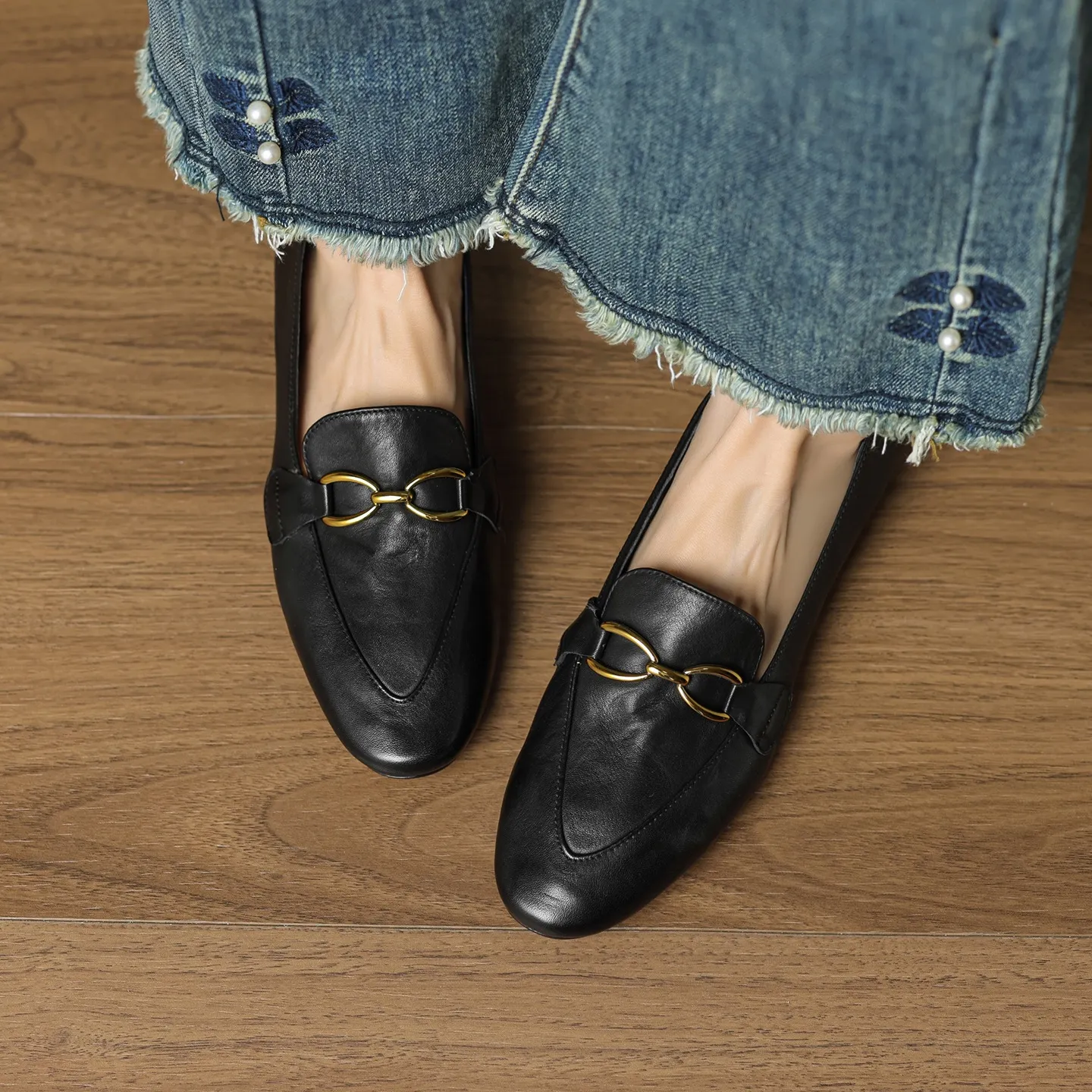 Autumn round-toe slip-on cowhide fashion comfortable women's shoes