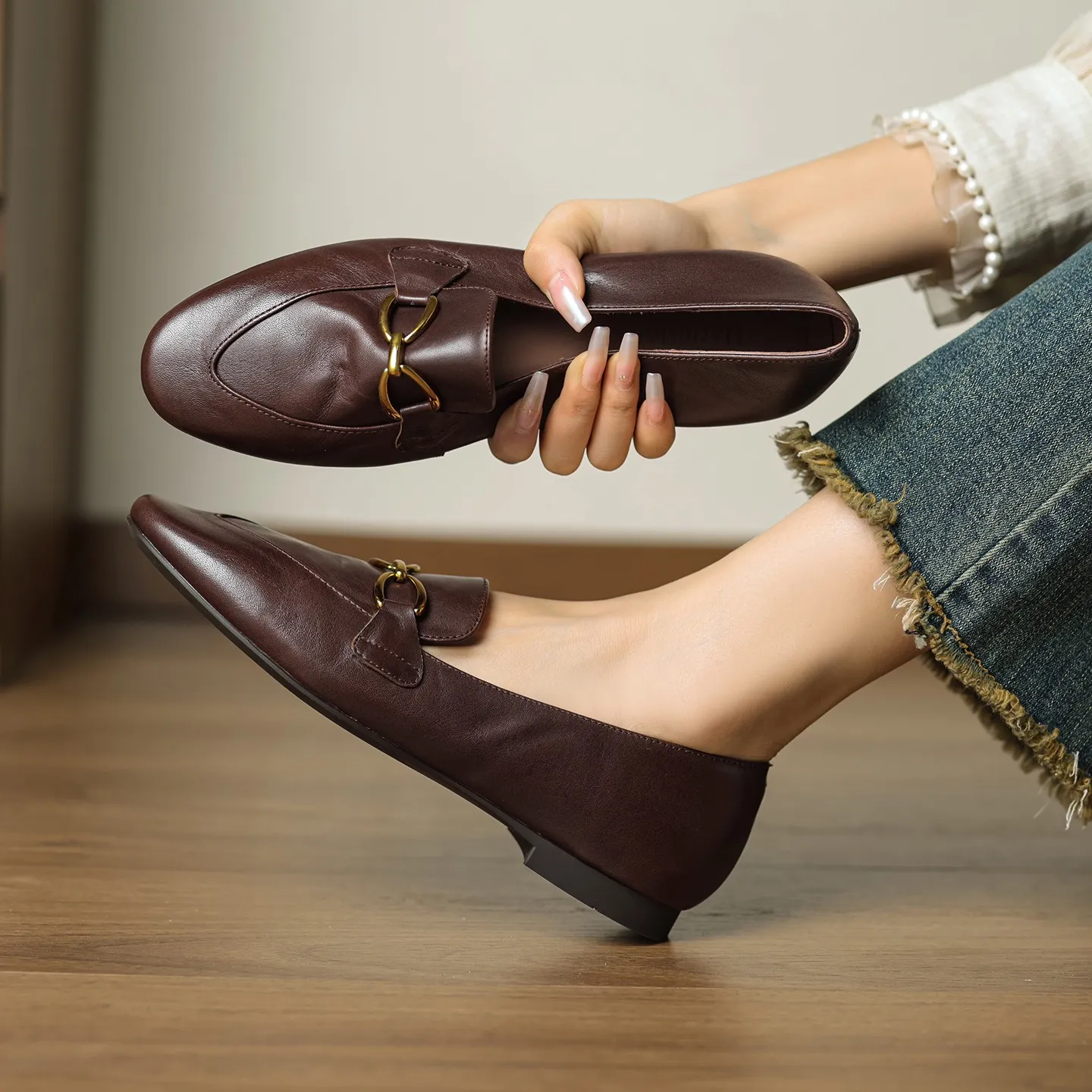 Autumn round-toe slip-on cowhide fashion comfortable women's shoes