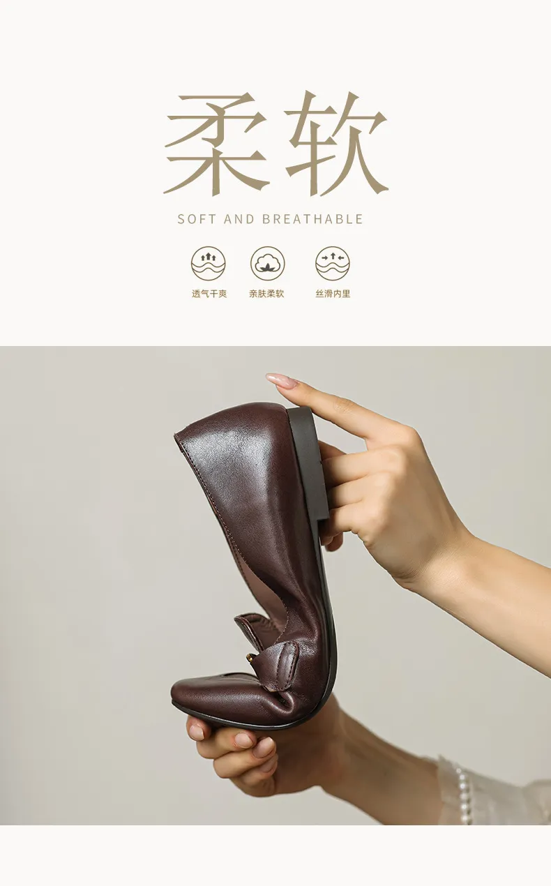 Autumn round-toe slip-on cowhide fashion comfortable women's shoes