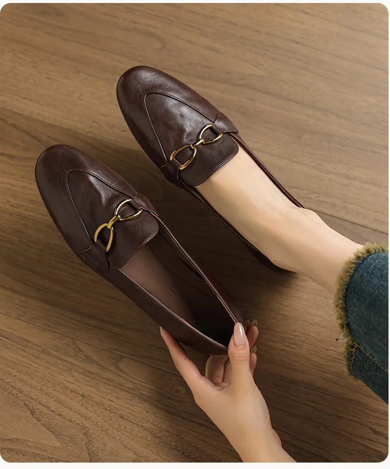 Autumn round-toe slip-on cowhide fashion comfortable women's shoes