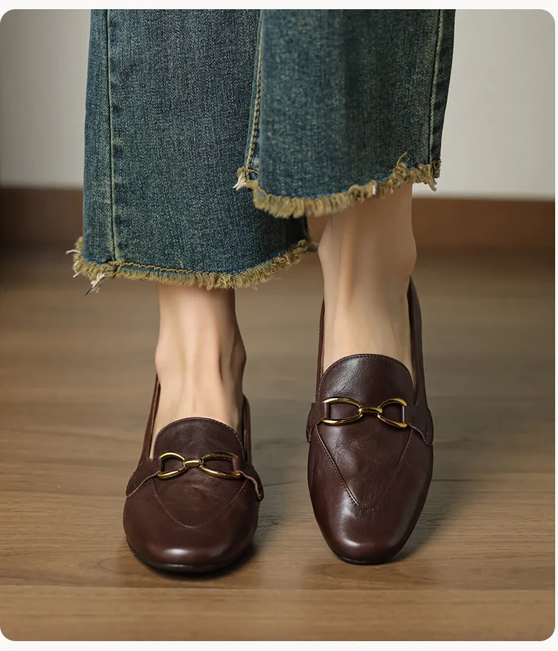 Autumn round-toe slip-on cowhide fashion comfortable women's shoes