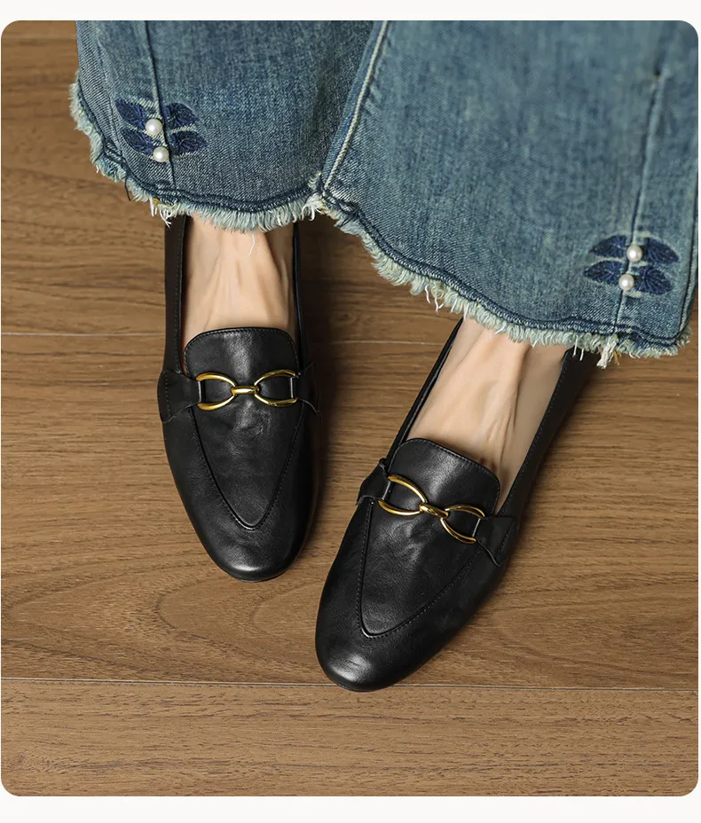 Autumn round-toe slip-on cowhide fashion comfortable women's shoes