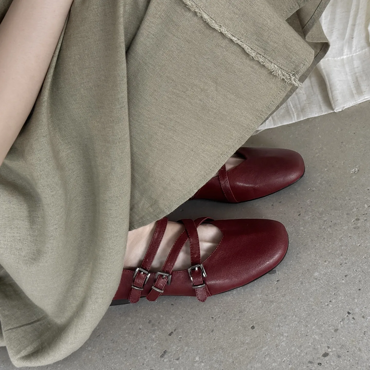 Autumn square-toe flat shoes, sheepskin, low-cut, comfortable fashion women's shoes