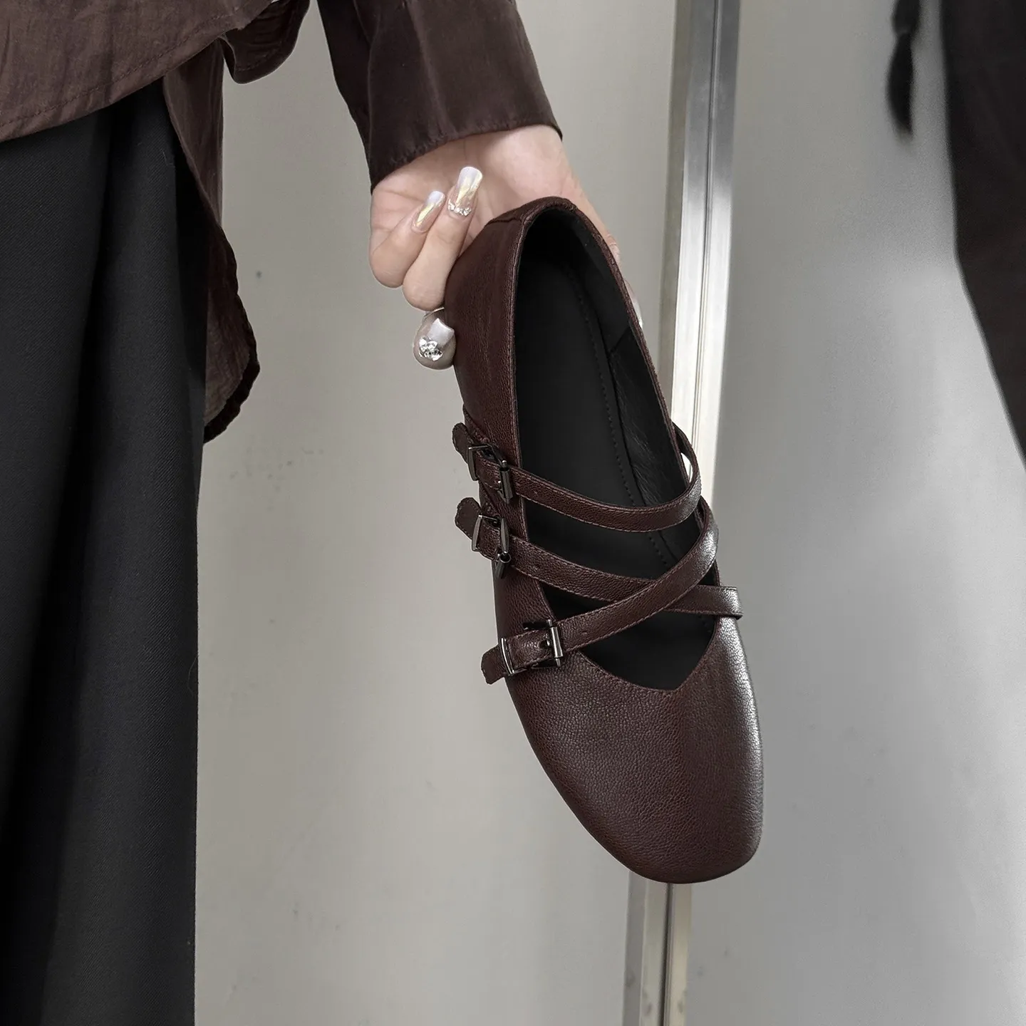 Autumn square-toe flat shoes, sheepskin, low-cut, comfortable fashion women's shoes