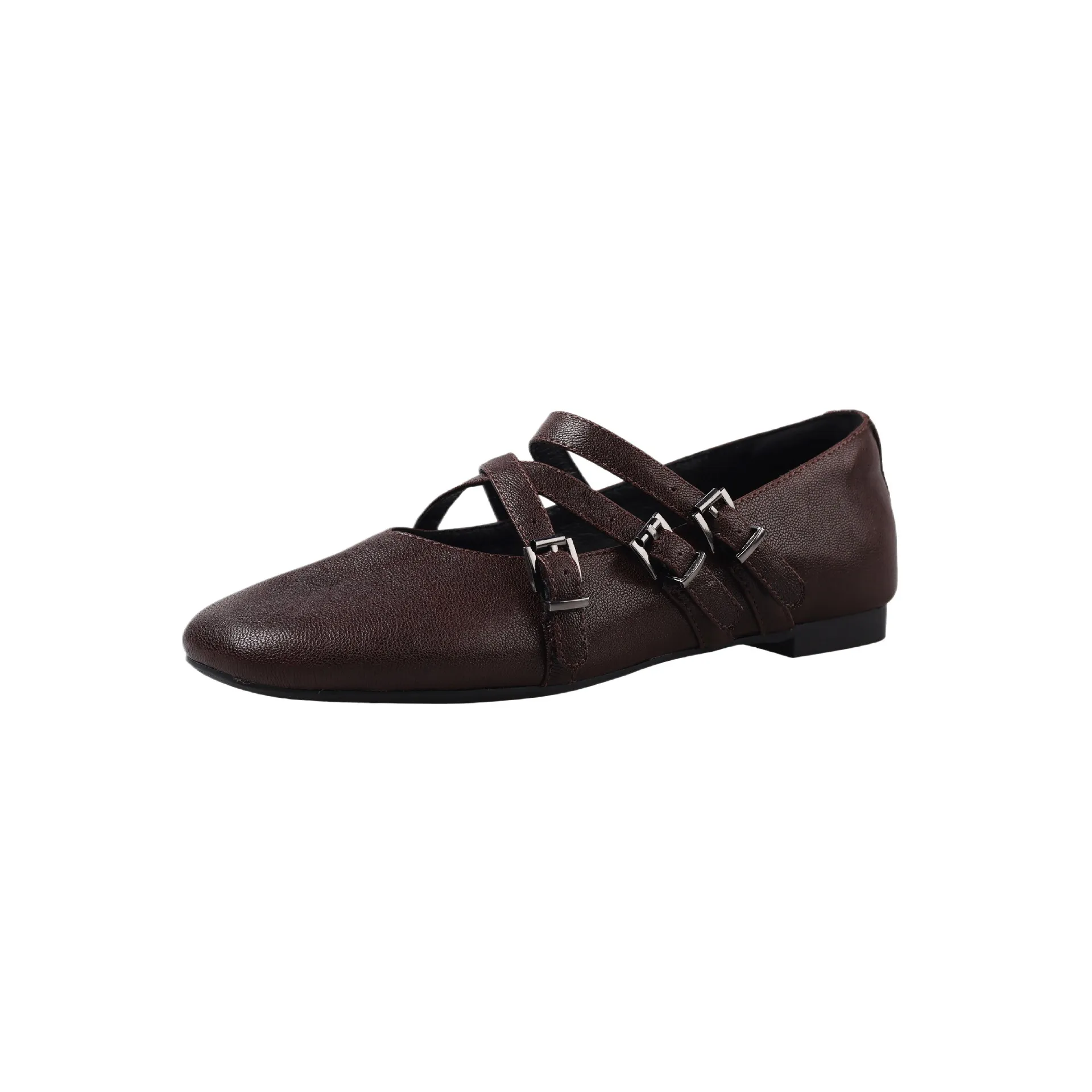 Autumn square-toe flat shoes, sheepskin, low-cut, comfortable fashion women's shoes