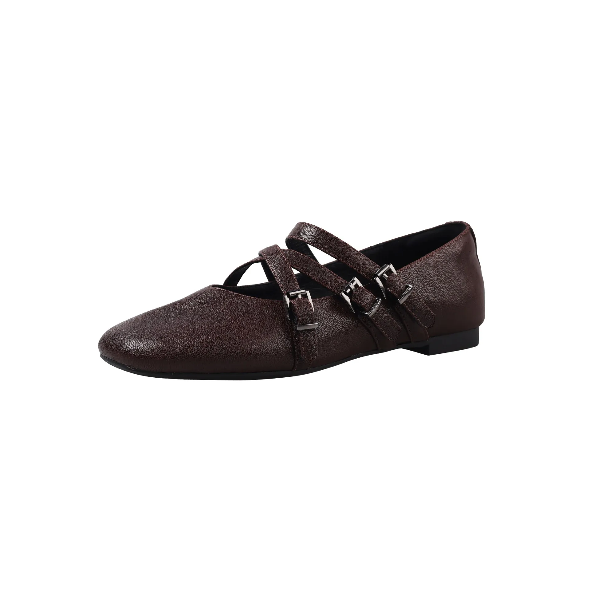 Autumn square-toe flat shoes, sheepskin, low-cut, comfortable fashion women's shoes