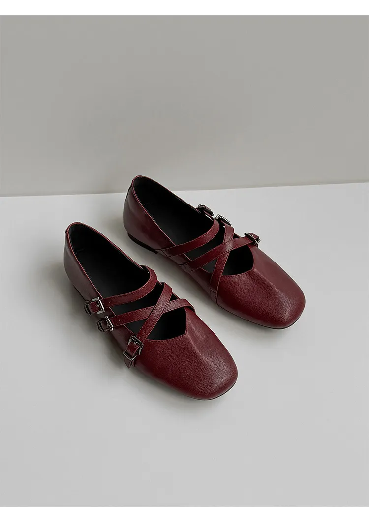 Autumn square-toe flat shoes, sheepskin, low-cut, comfortable fashion women's shoes