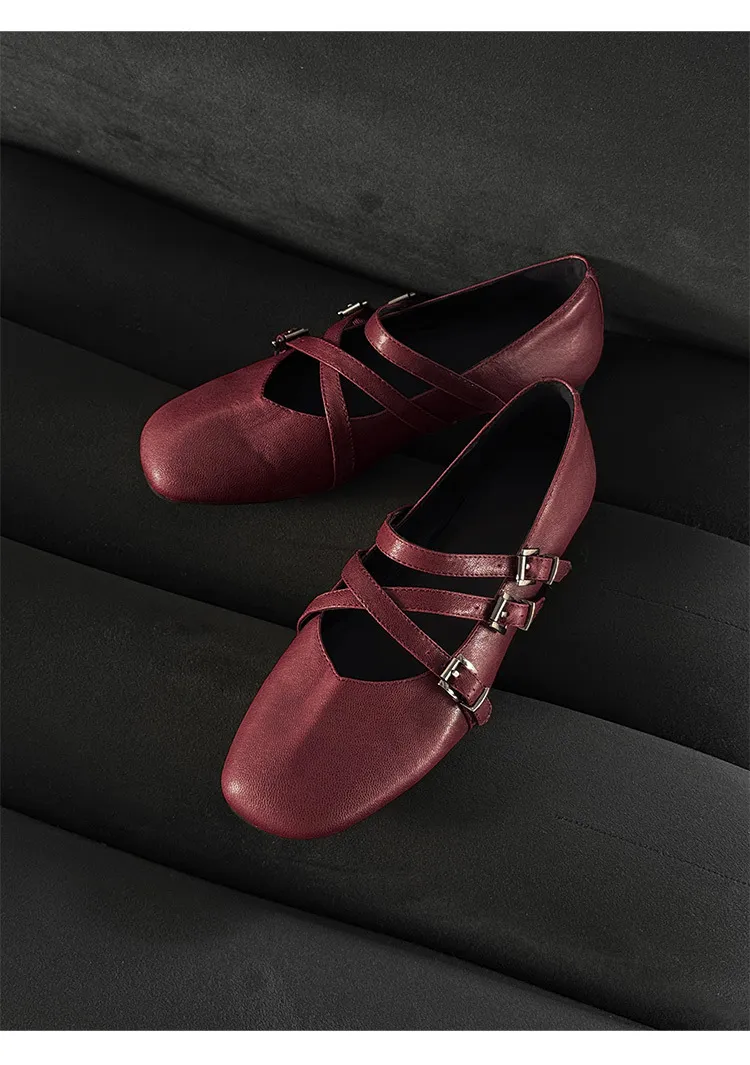 Autumn square-toe flat shoes, sheepskin, low-cut, comfortable fashion women's shoes