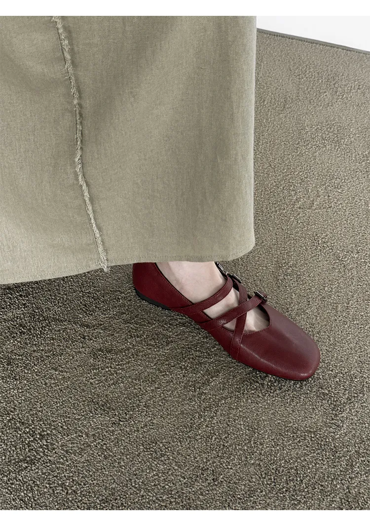 Autumn square-toe flat shoes, sheepskin, low-cut, comfortable fashion women's shoes