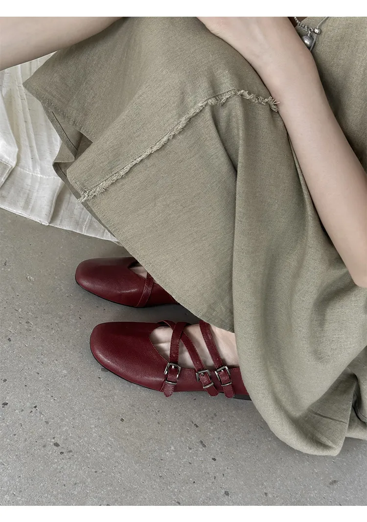 Autumn square-toe flat shoes, sheepskin, low-cut, comfortable fashion women's shoes