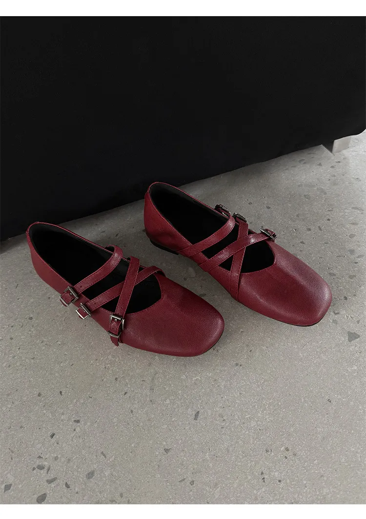 Autumn square-toe flat shoes, sheepskin, low-cut, comfortable fashion women's shoes