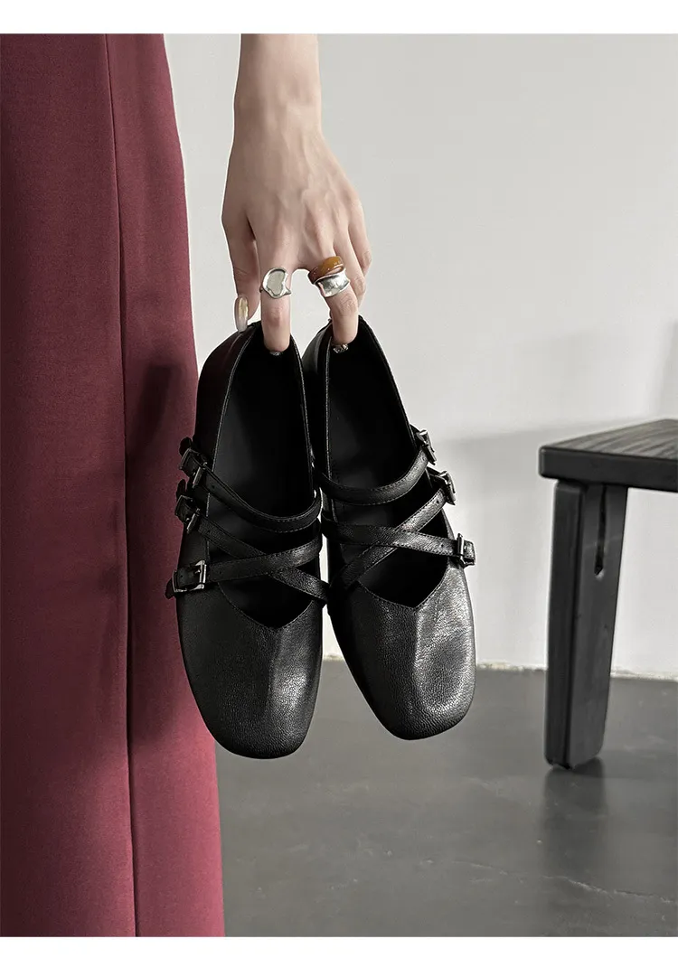 Autumn square-toe flat shoes, sheepskin, low-cut, comfortable fashion women's shoes