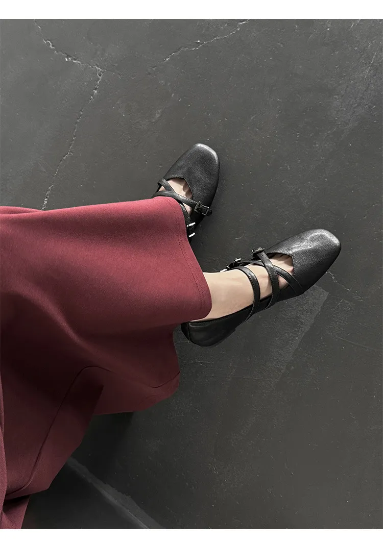 Autumn square-toe flat shoes, sheepskin, low-cut, comfortable fashion women's shoes