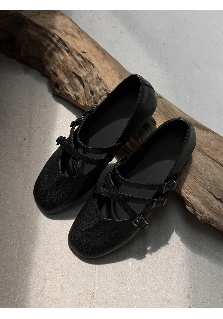 Autumn square-toe flat shoes, sheepskin, low-cut, comfortable fashion women's shoes