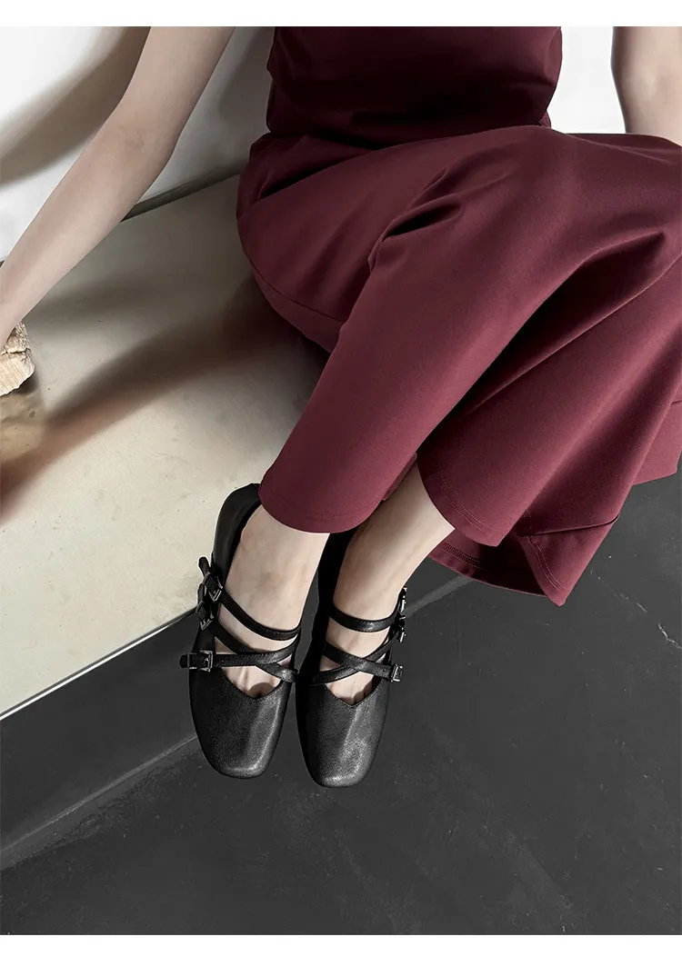 Autumn square-toe flat shoes, sheepskin, low-cut, comfortable fashion women's shoes