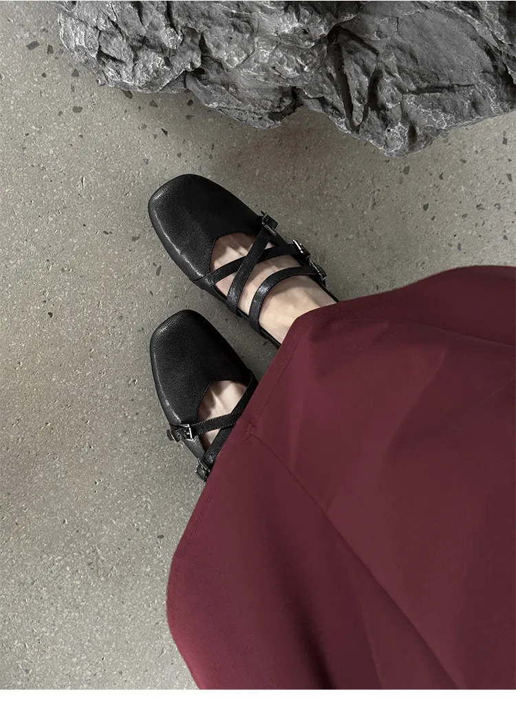 Autumn square-toe flat shoes, sheepskin, low-cut, comfortable fashion women's shoes