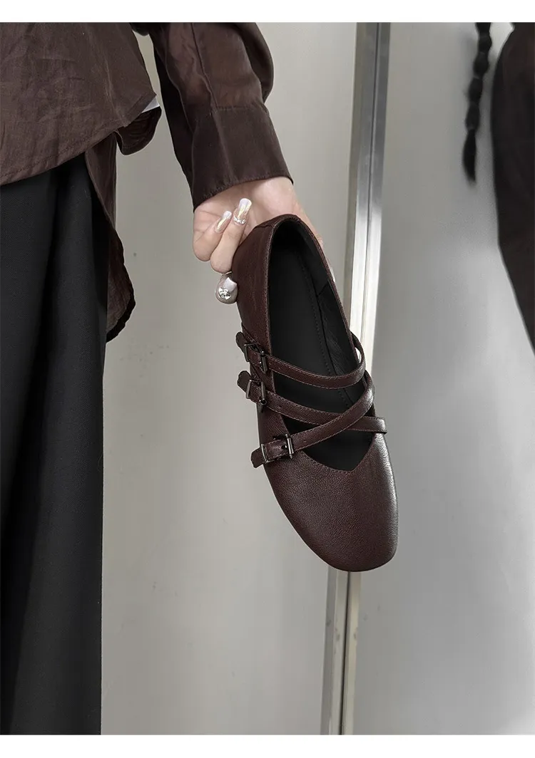Autumn square-toe flat shoes, sheepskin, low-cut, comfortable fashion women's shoes