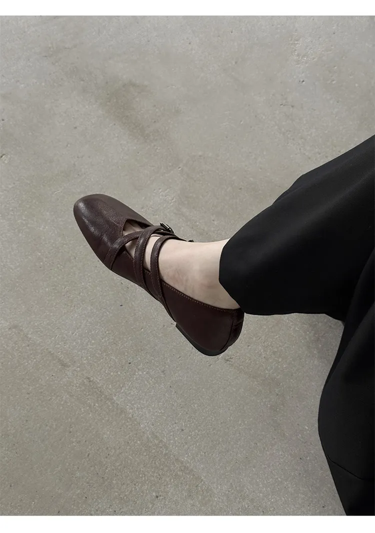 Autumn square-toe flat shoes, sheepskin, low-cut, comfortable fashion women's shoes