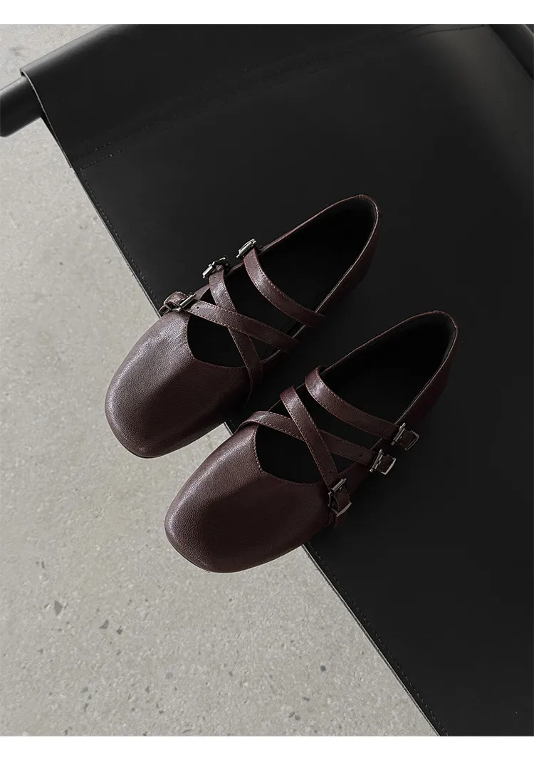 Autumn square-toe flat shoes, sheepskin, low-cut, comfortable fashion women's shoes