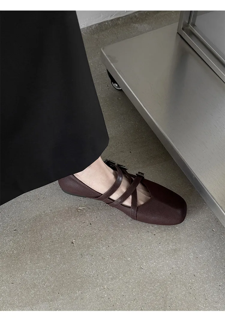 Autumn square-toe flat shoes, sheepskin, low-cut, comfortable fashion women's shoes