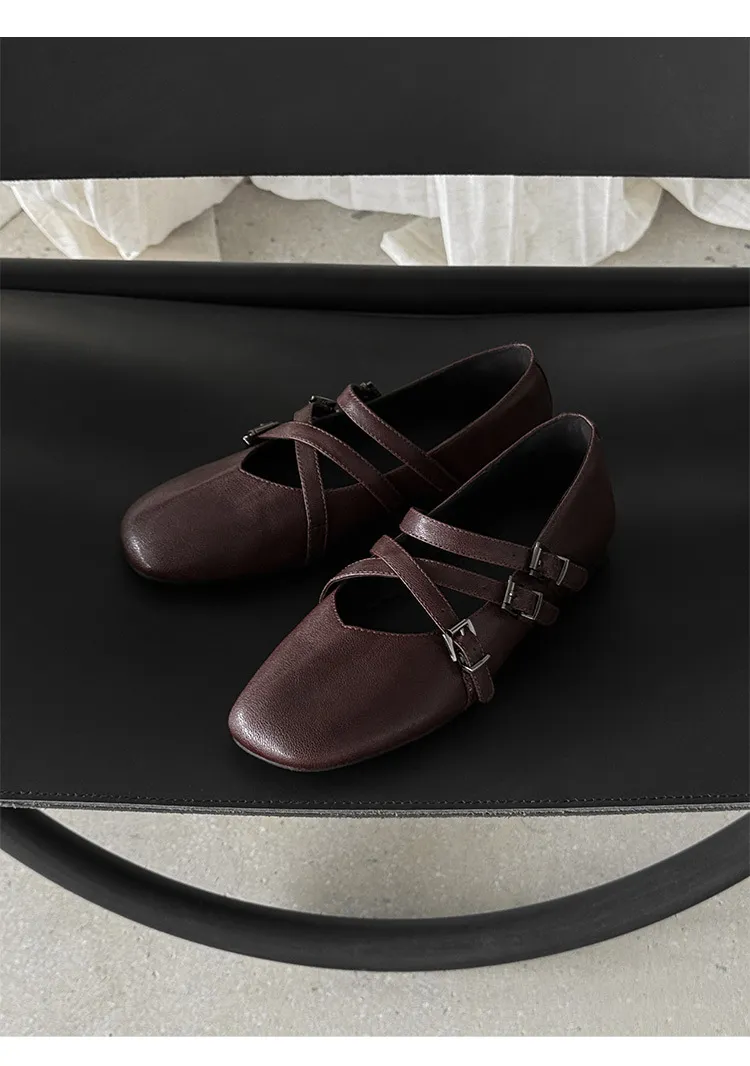 Autumn square-toe flat shoes, sheepskin, low-cut, comfortable fashion women's shoes