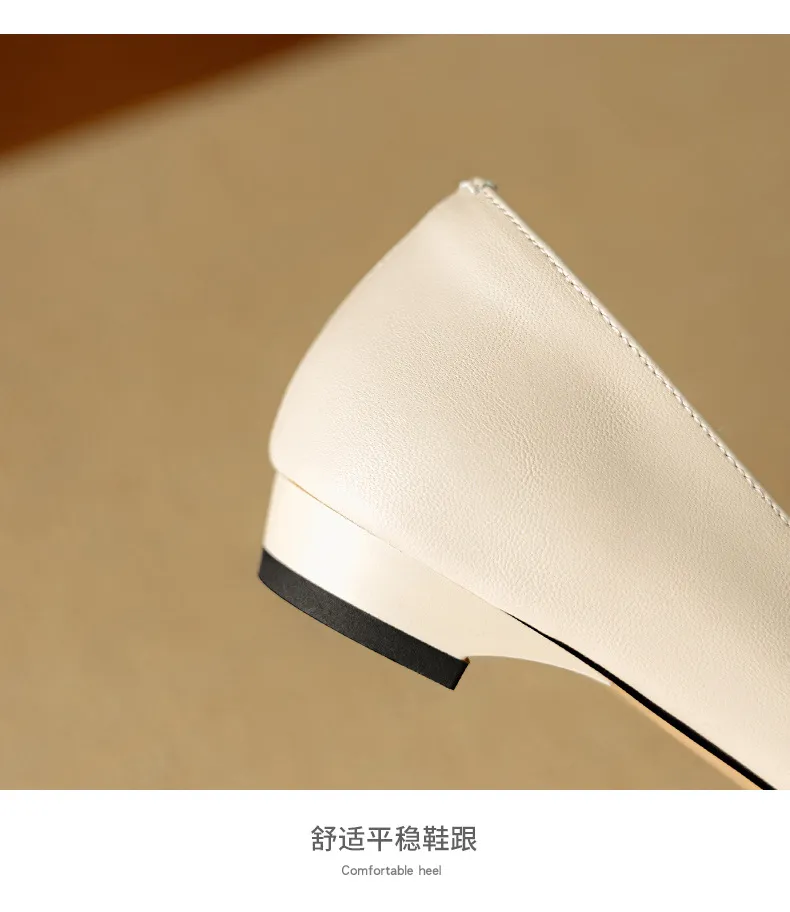 Autumn pointed-toe chunky heel low-heel floral color-block Chanel-style lambskin fashion shoes