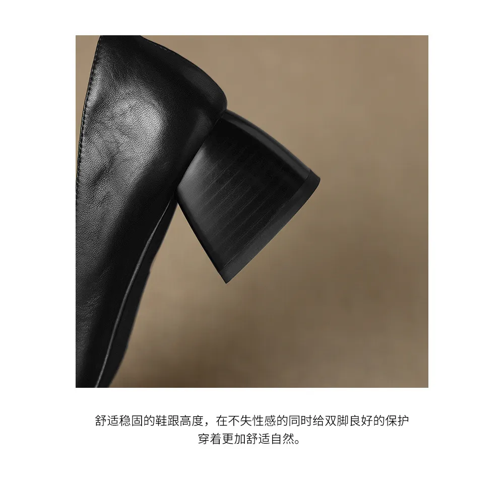 In-stock video: Spring/Autumn style chunky heeled high heel square toe low-cut single shoes, cowhide slip-on fashion women's shoes