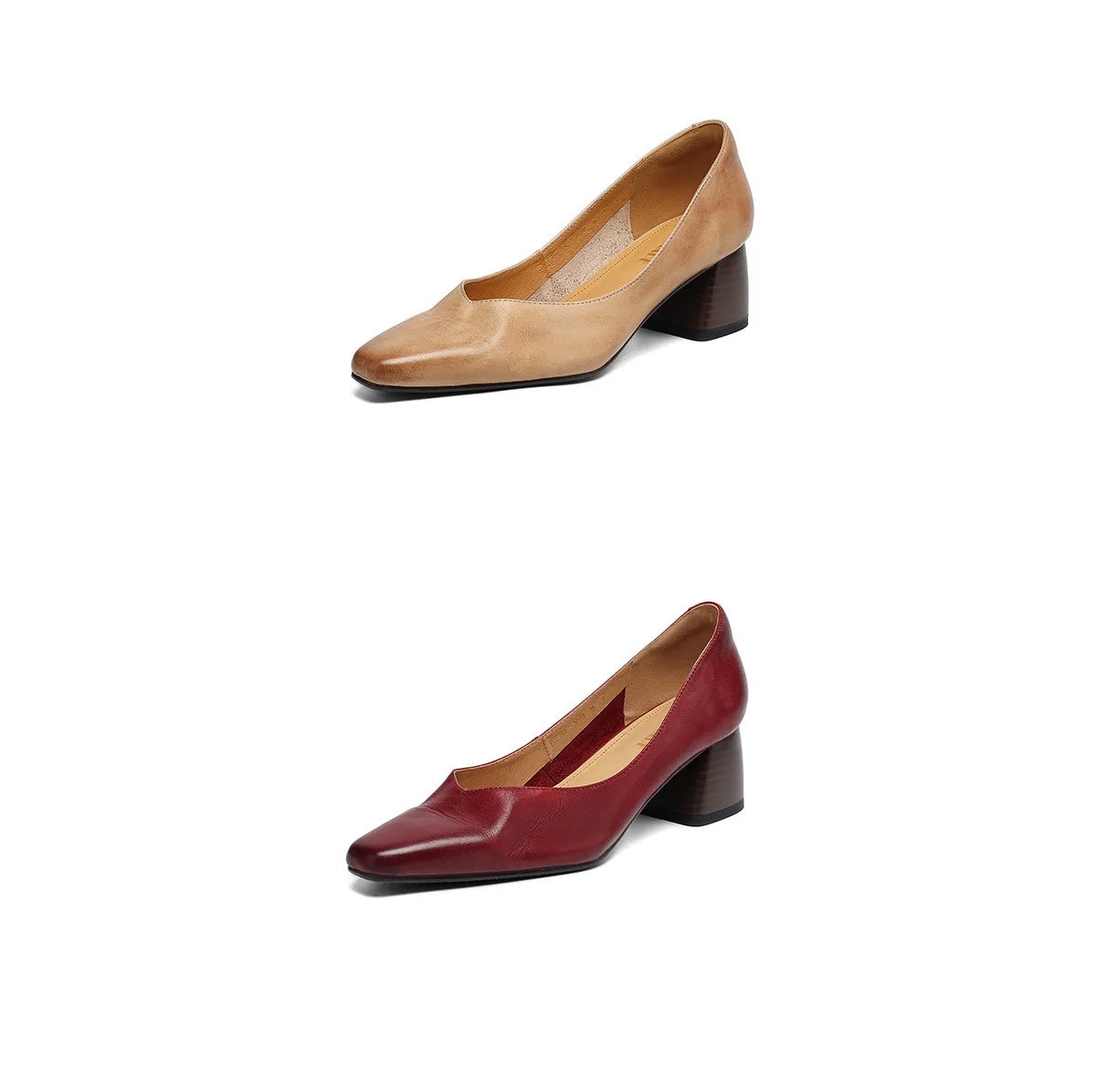 In-stock video: Spring/Autumn style chunky heeled high heel square toe low-cut single shoes, cowhide slip-on fashion women's shoes