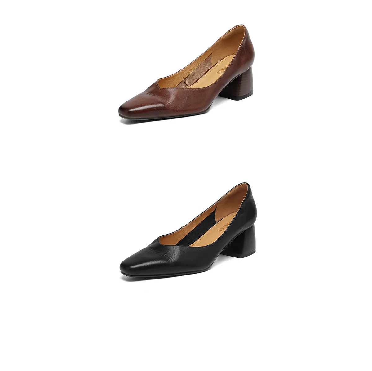 In-stock video: Spring/Autumn style chunky heeled high heel square toe low-cut single shoes, cowhide slip-on fashion women's shoes